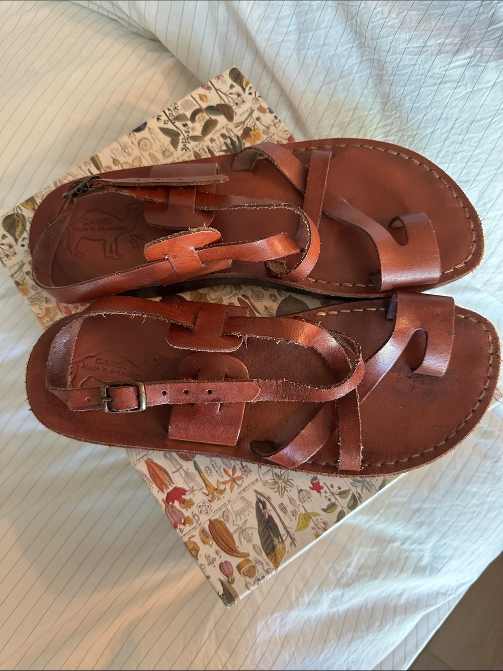 Camel made in Jerusalem - Brown Leather Strappy Sandals - 10.5